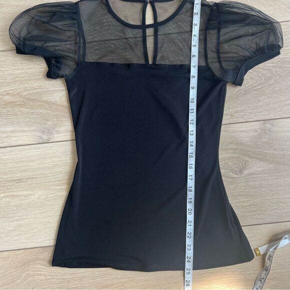 Express Puff Sleeve Mesh Short Sleeve Black Top Size Small Keyhole Back Shirt - Picture 9 of 9